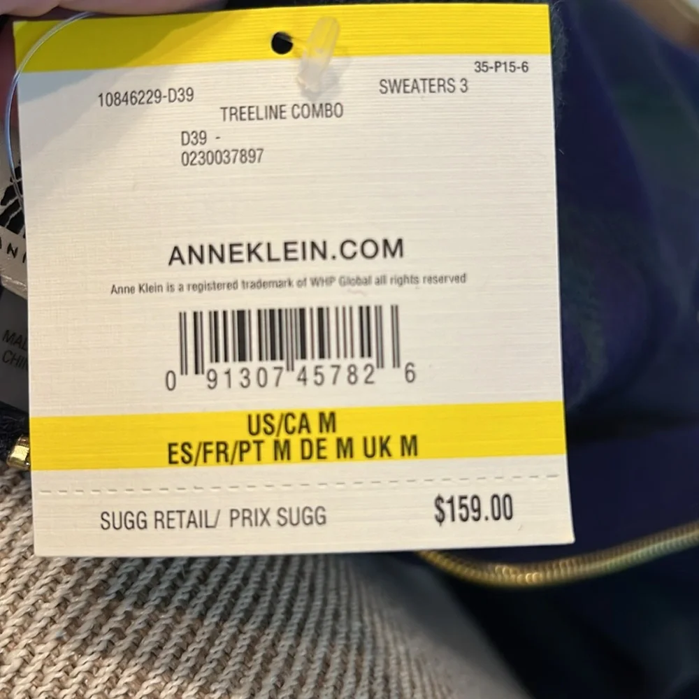 NWT Anne Klein Tartan Sweater Coat - Picture 6 of 6